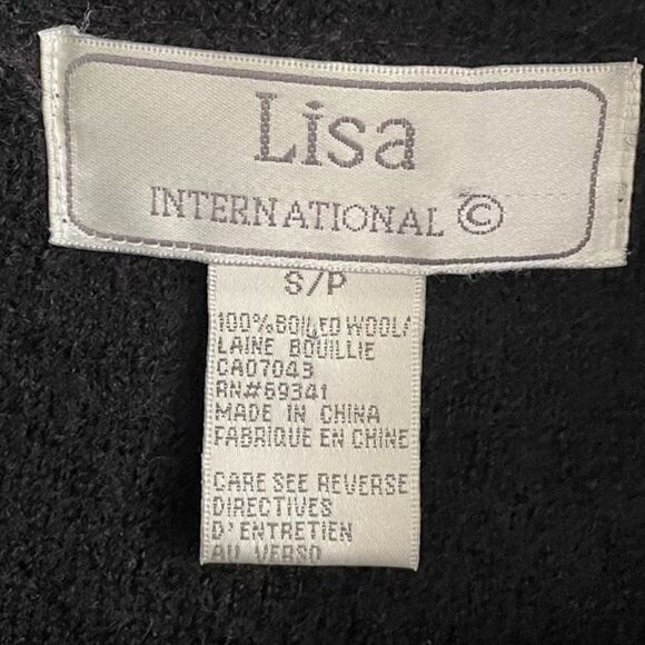 LISA INTERNATIONAL wool wrap sweater jacket Black S - Picture 4 of 4